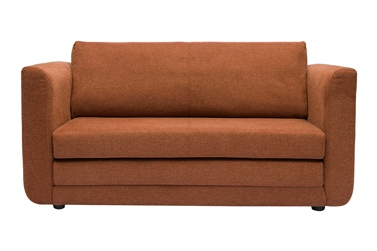 Canap� convertible 2 places en tissu effet velours textur� terre br�l�e LEON