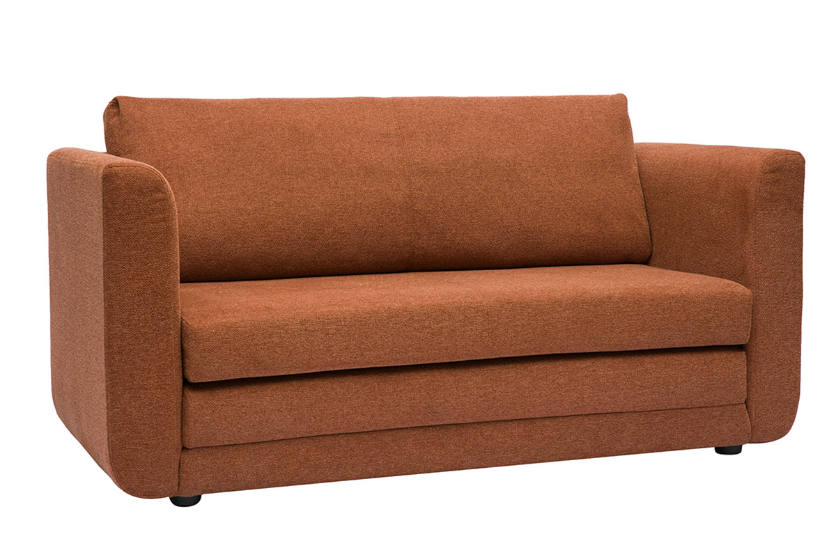 Canap� convertible 2 places en tissu effet velours textur� terre br�l�e LEON
