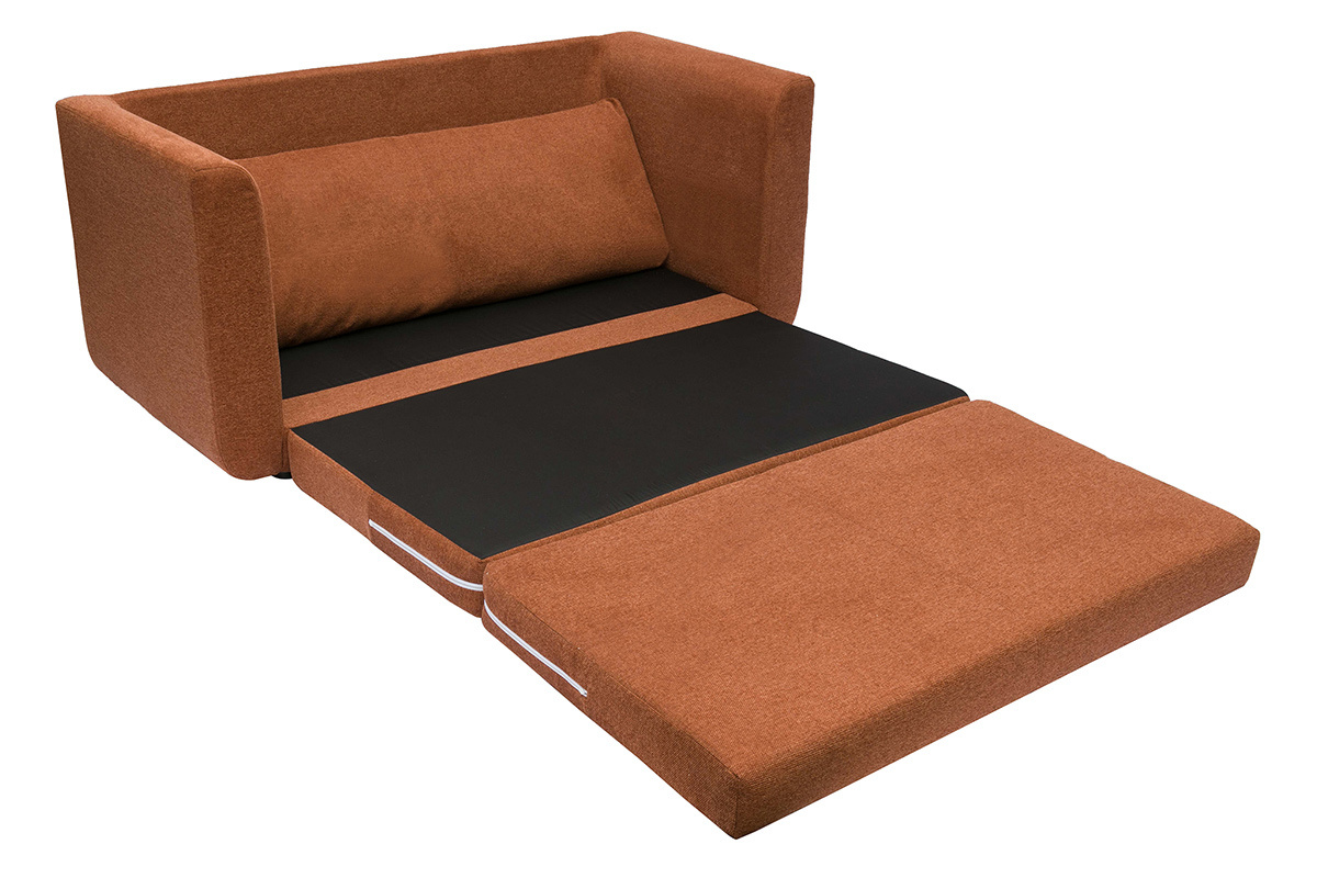 Canap� convertible 2 places en tissu effet velours textur� terre br�l�e LEON