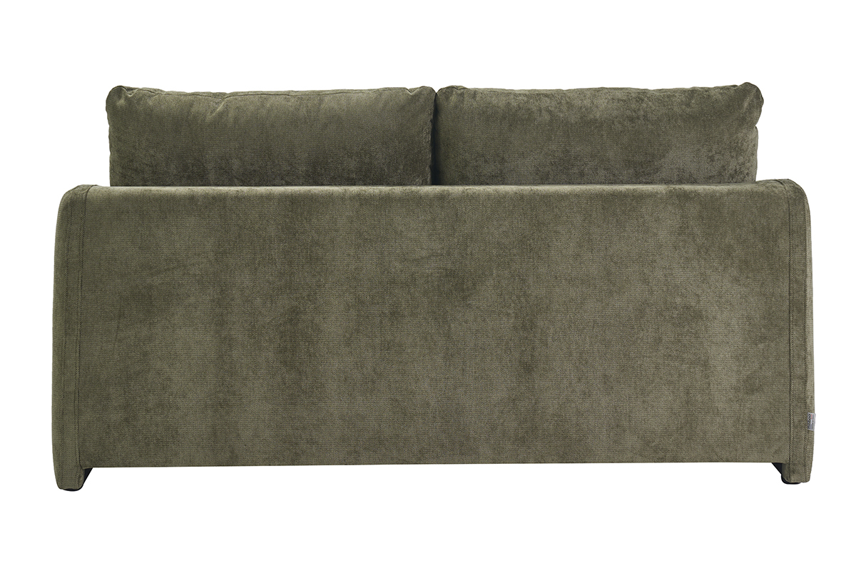 Vue arri�re du canap� convertible 2 places en tissu effet velours textur� vert kaki PAULIN.