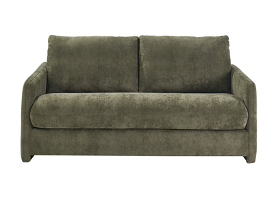Canap&eacute; convertible 2 places en tissu effet velours textur&eacute; vert kaki PAULIN