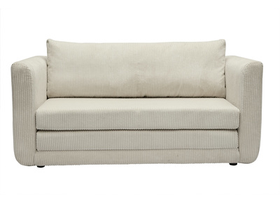 Canap&eacute; convertible 2 places en tissu velours c&ocirc;tel&eacute; beige LEON