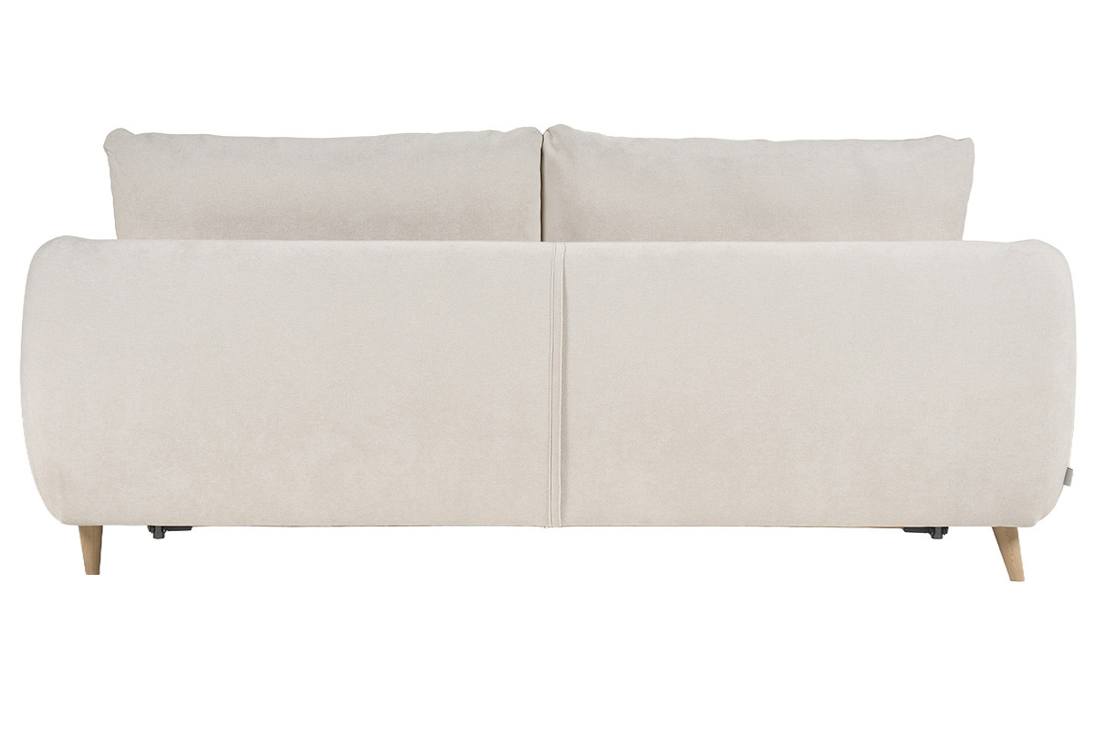Canap� convertible beige effet velours, vue de dos.