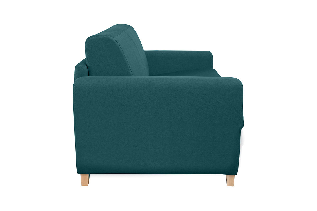 Canap� convertible en tissu bleu canard, vue de c�t�.