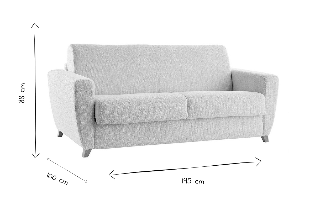 Canap� convertible 3 places en tissu bleu et bois clair avec matelas L140 cm 12 cm GRAHAM