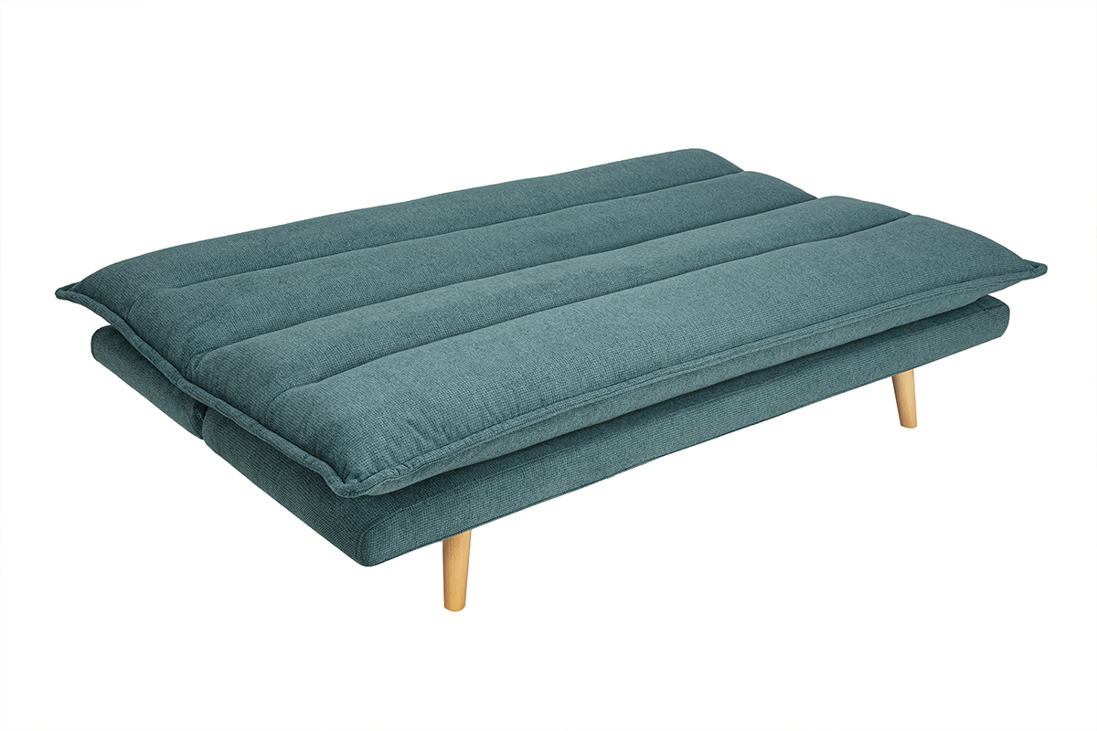 Canap� convertible 3 places tissu velours c�ladon bois clair BINGO