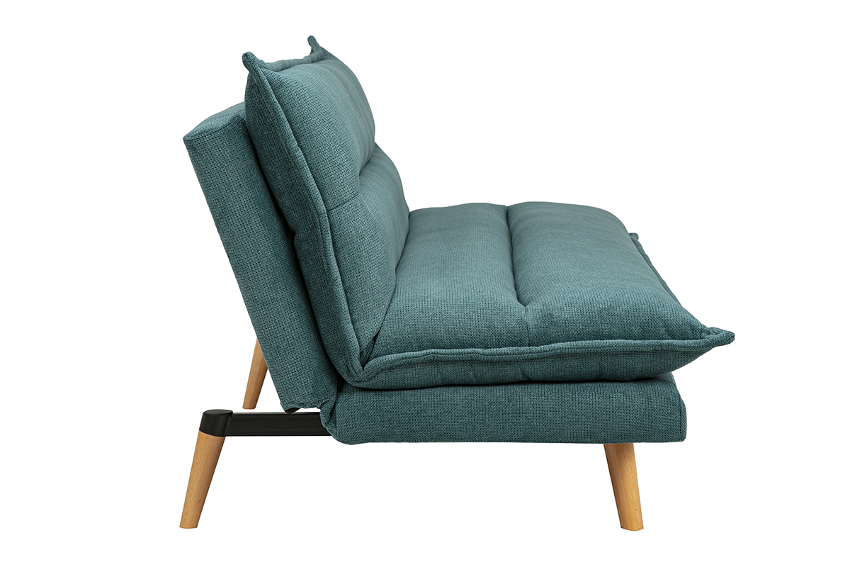 Canap� convertible 3 places tissu velours c�ladon bois clair
