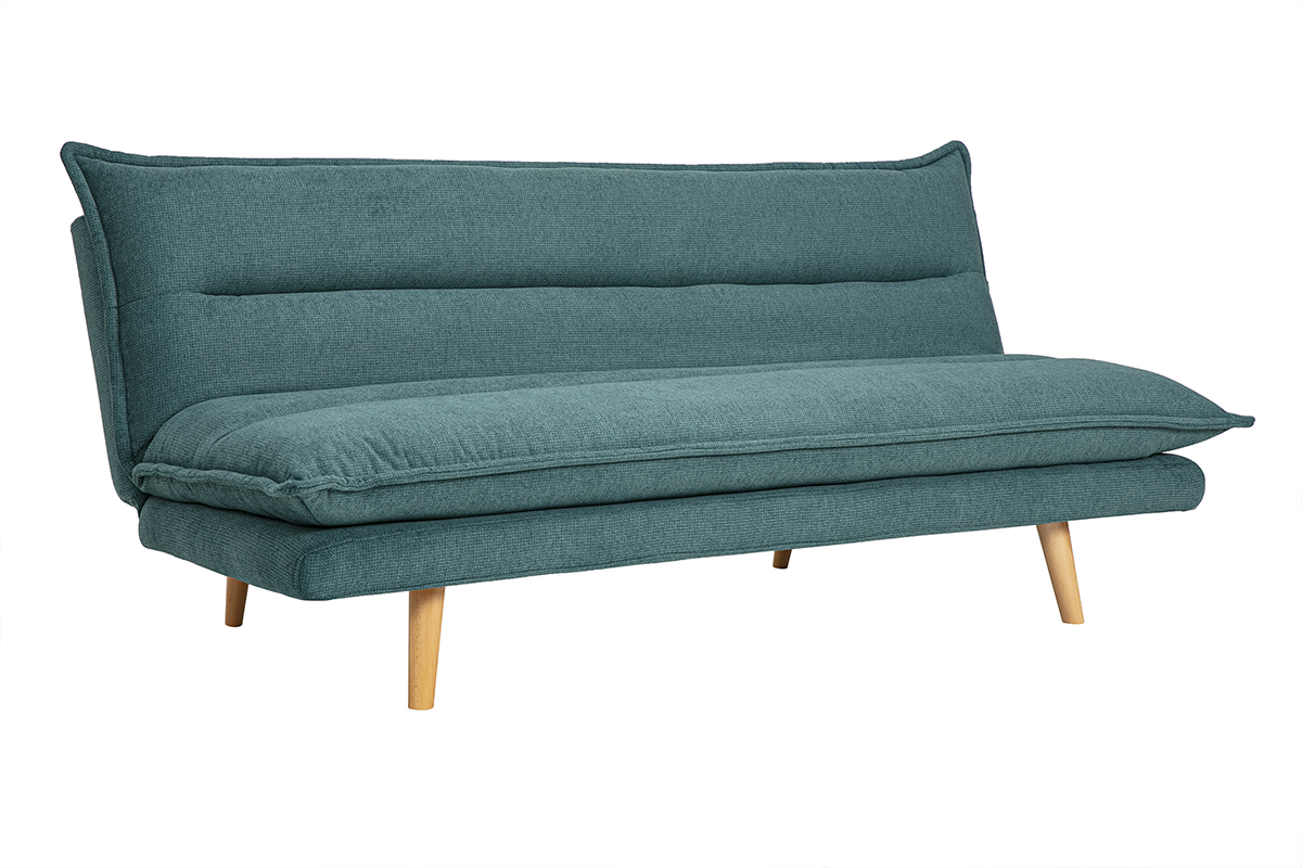 Canap� convertible 3 places effet velours c�ladon bois clair BINGO