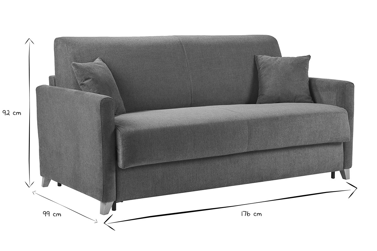 Dimensions du canap� convertible 3 places SKANDY en noir et blanc, H92 cm, L176 cm, P99 cm