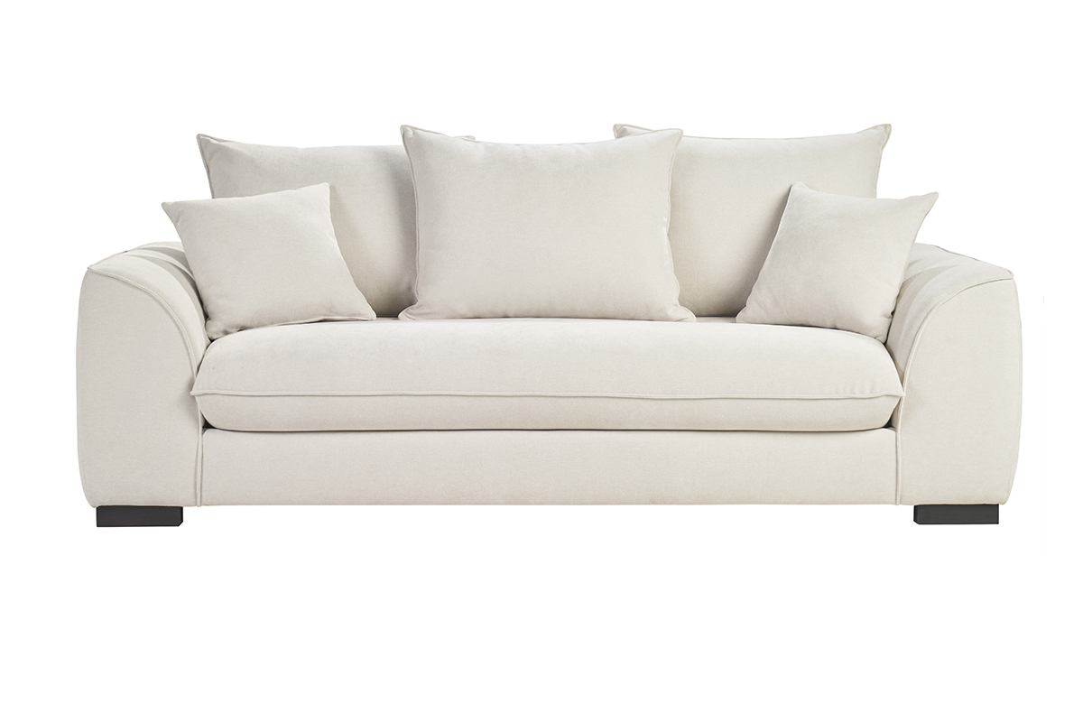 Canap� convertible 3 places en tissu beige, vue de face.