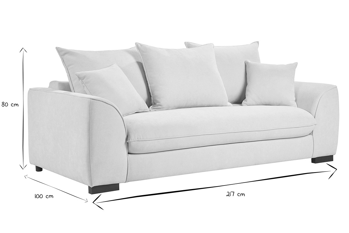 Canap� 3 places ARMAND, dimensions 217x100x80 cm, en noir et blanc, vue de face.