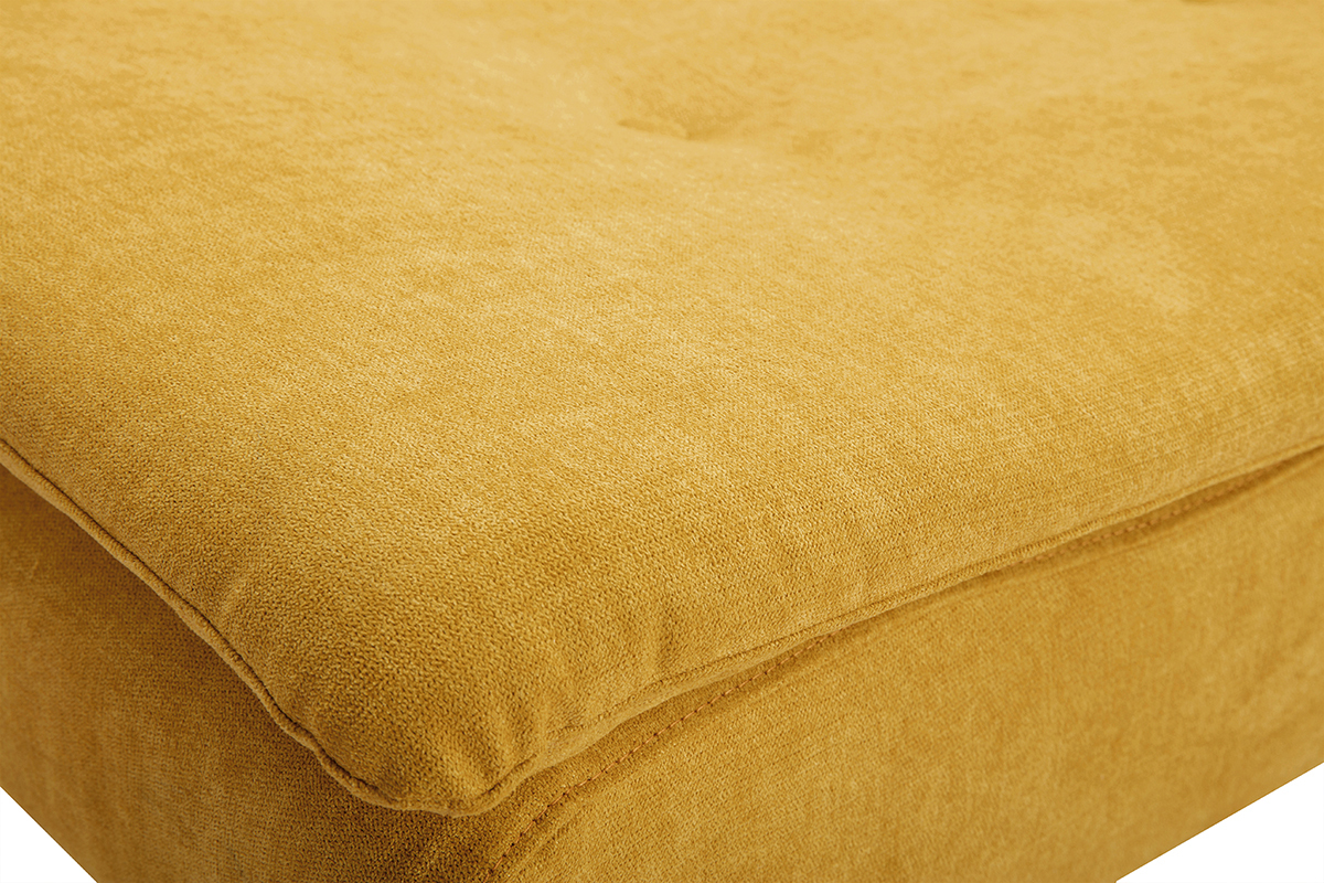 Canap� convertible 3 places en tissu effet velours jaune moutarde et bois clair SENSO