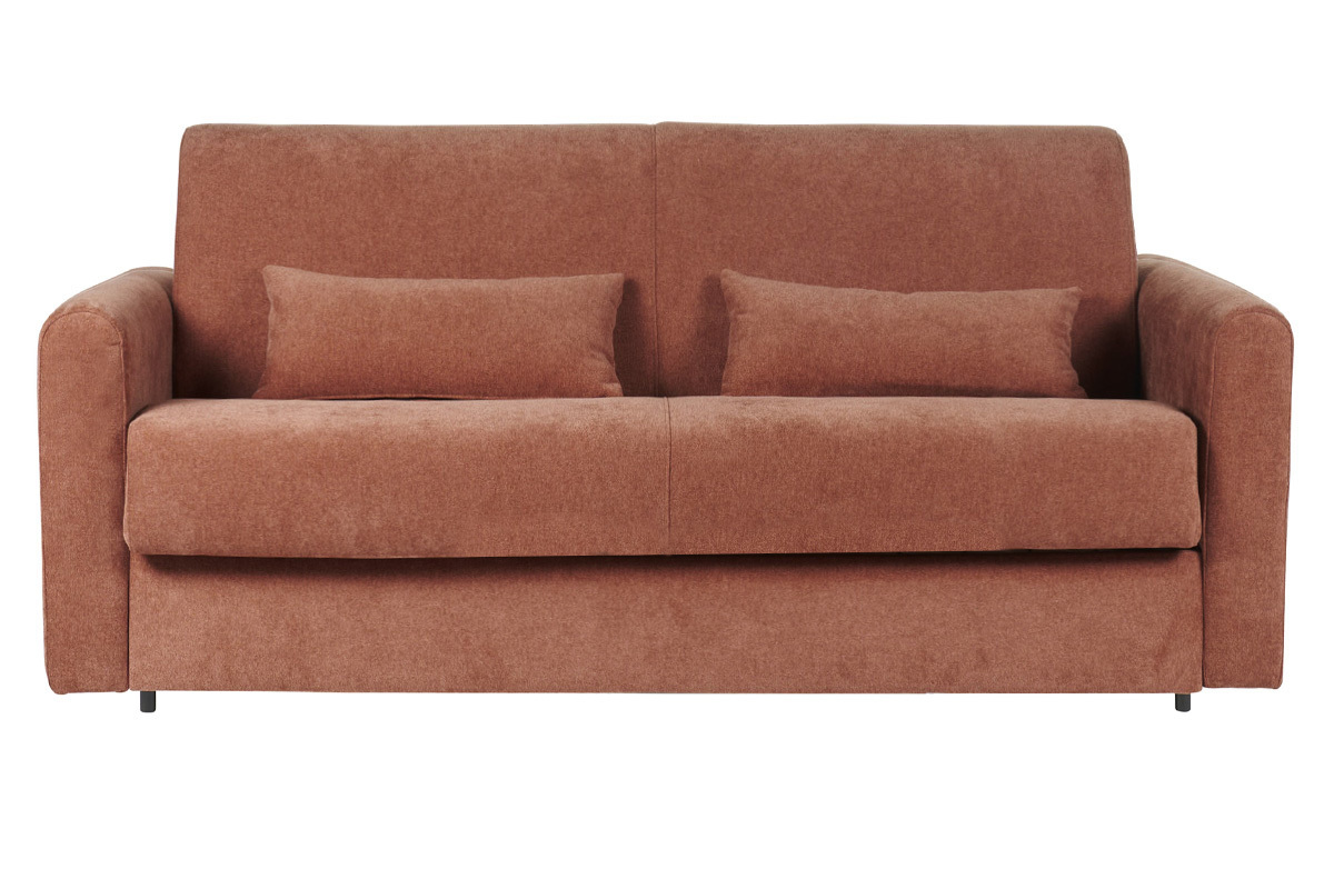 Canap� convertible 3 places en tissu effet velours terre br�l�e avec matelas 13 cm LETTO