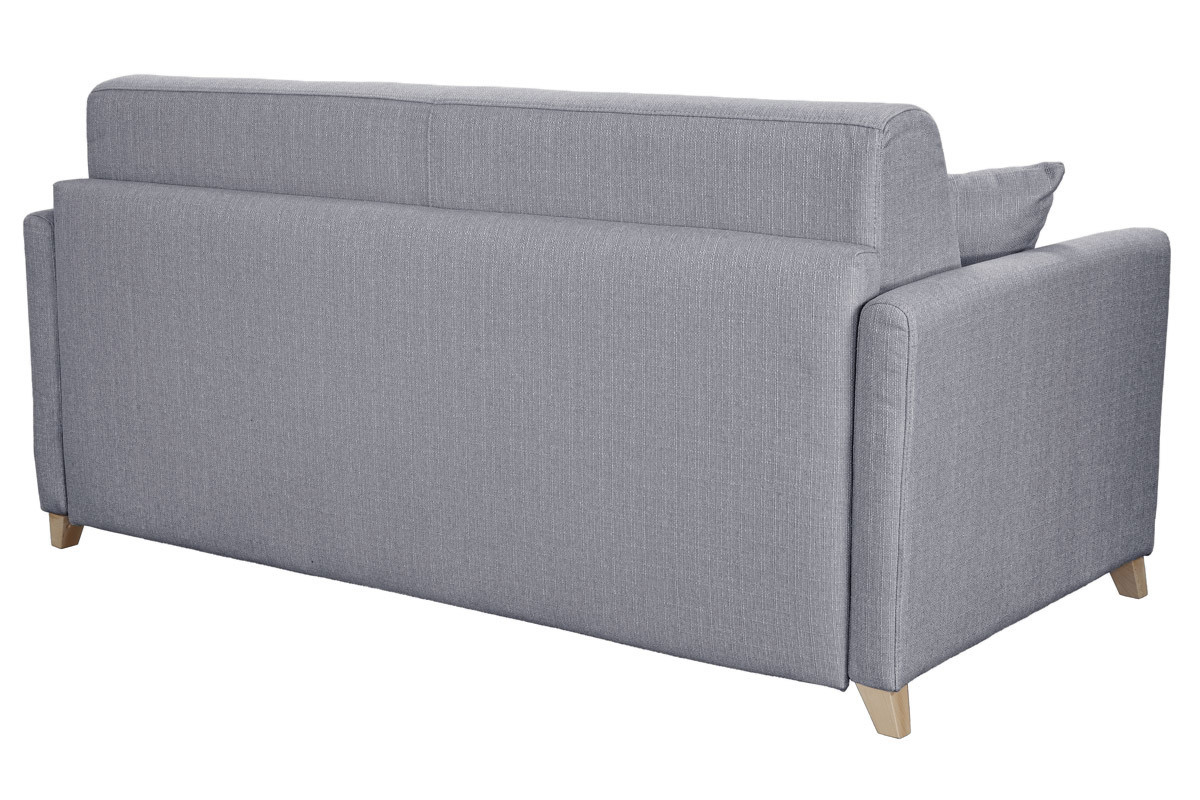 Canap� convertible 3 places en tissu gris clair et bois clair avec matelas 18 cm SKANDY