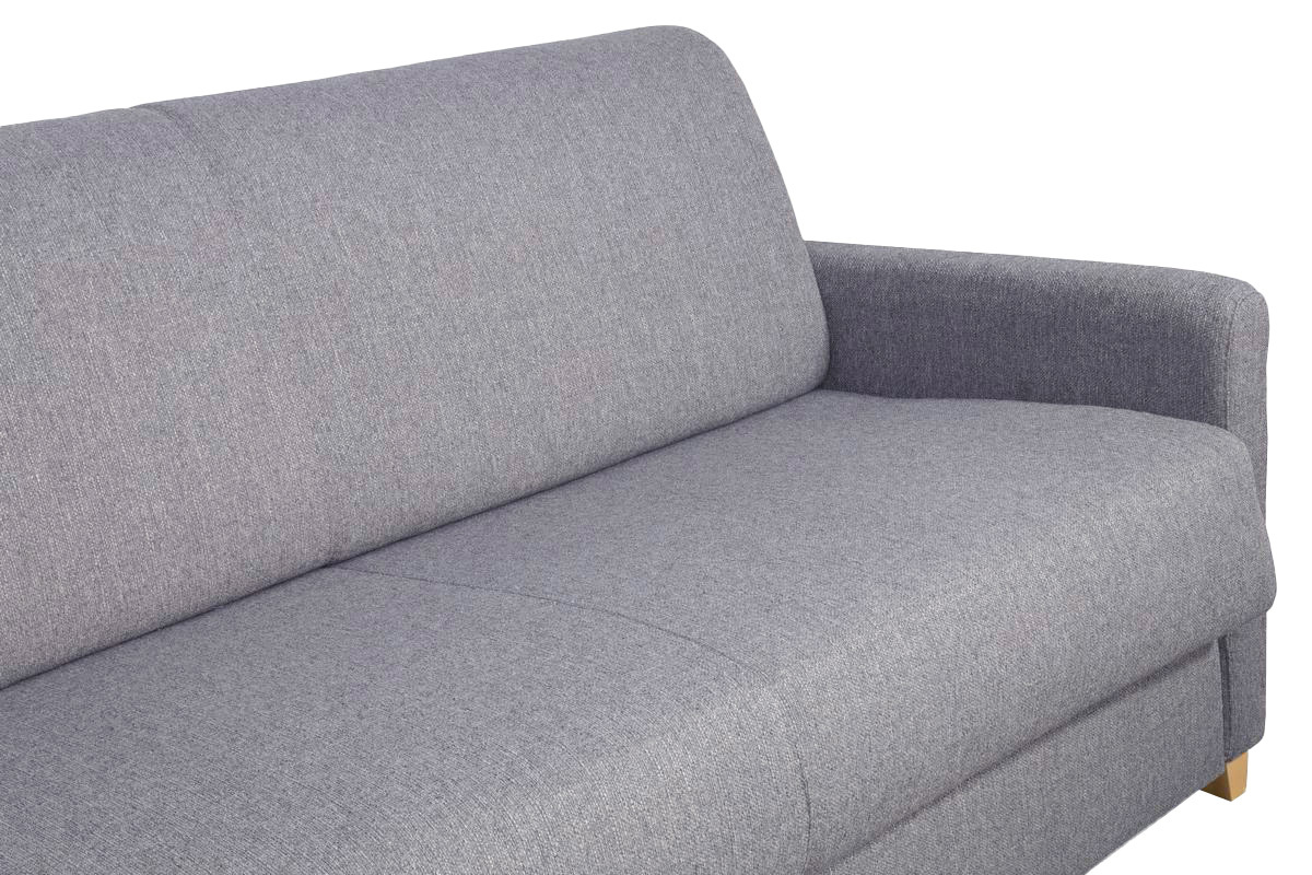Canap� convertible 3 places en tissu gris clair et bois clair avec matelas 18 cm SKANDY