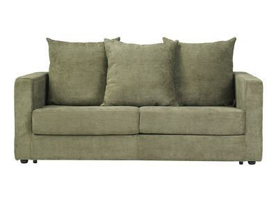 Canap&eacute; convertible 3 places en tissu velours chenille vert kaki avec matelas 13 cm BACIO