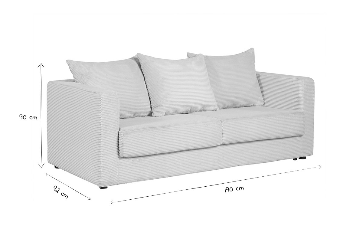 Canap� convertible 3 places en tissu velours c�tel� beige avec matelas 13 cm BACIO