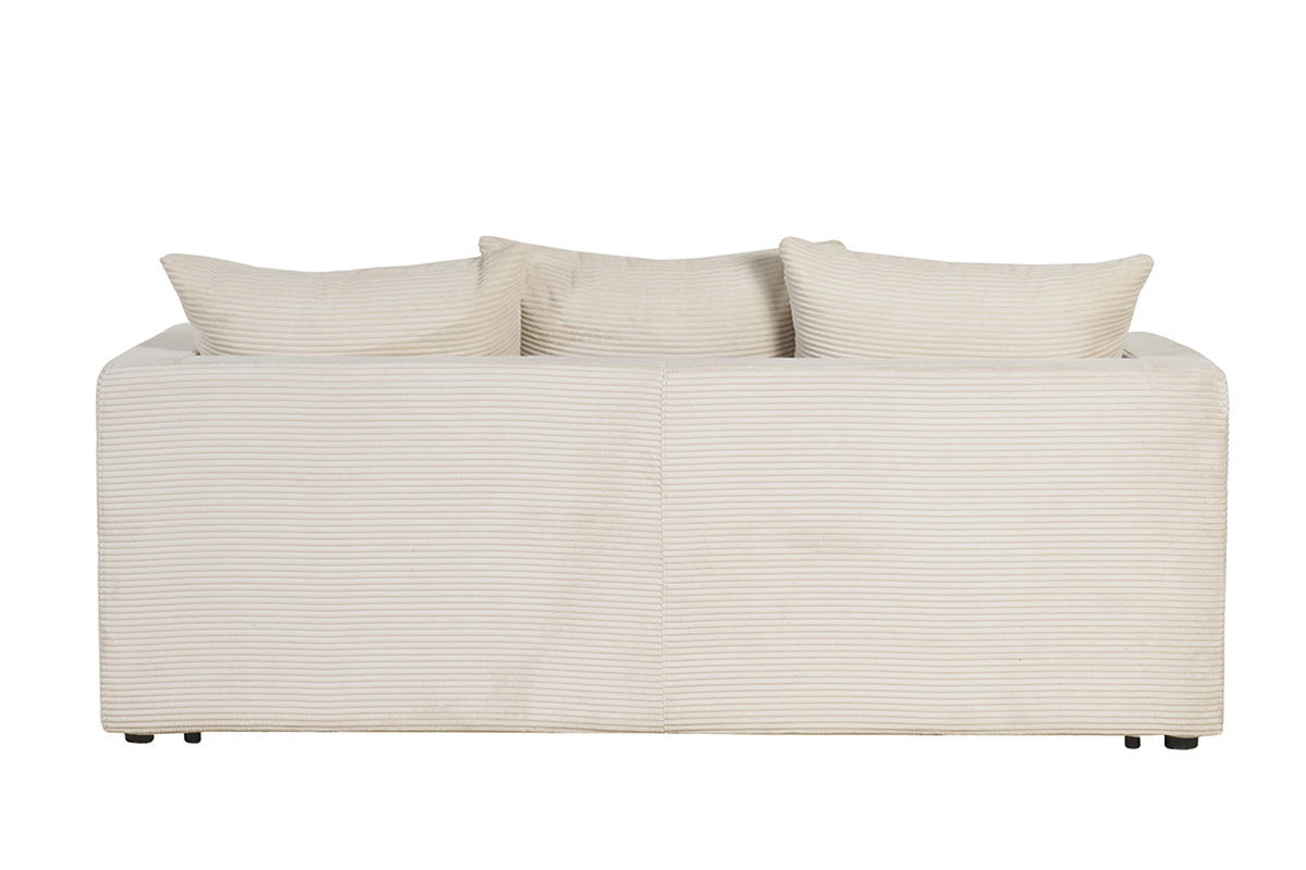 Canap� convertible 3 places en tissu velours c�tel� beige avec matelas 13 cm BACIO