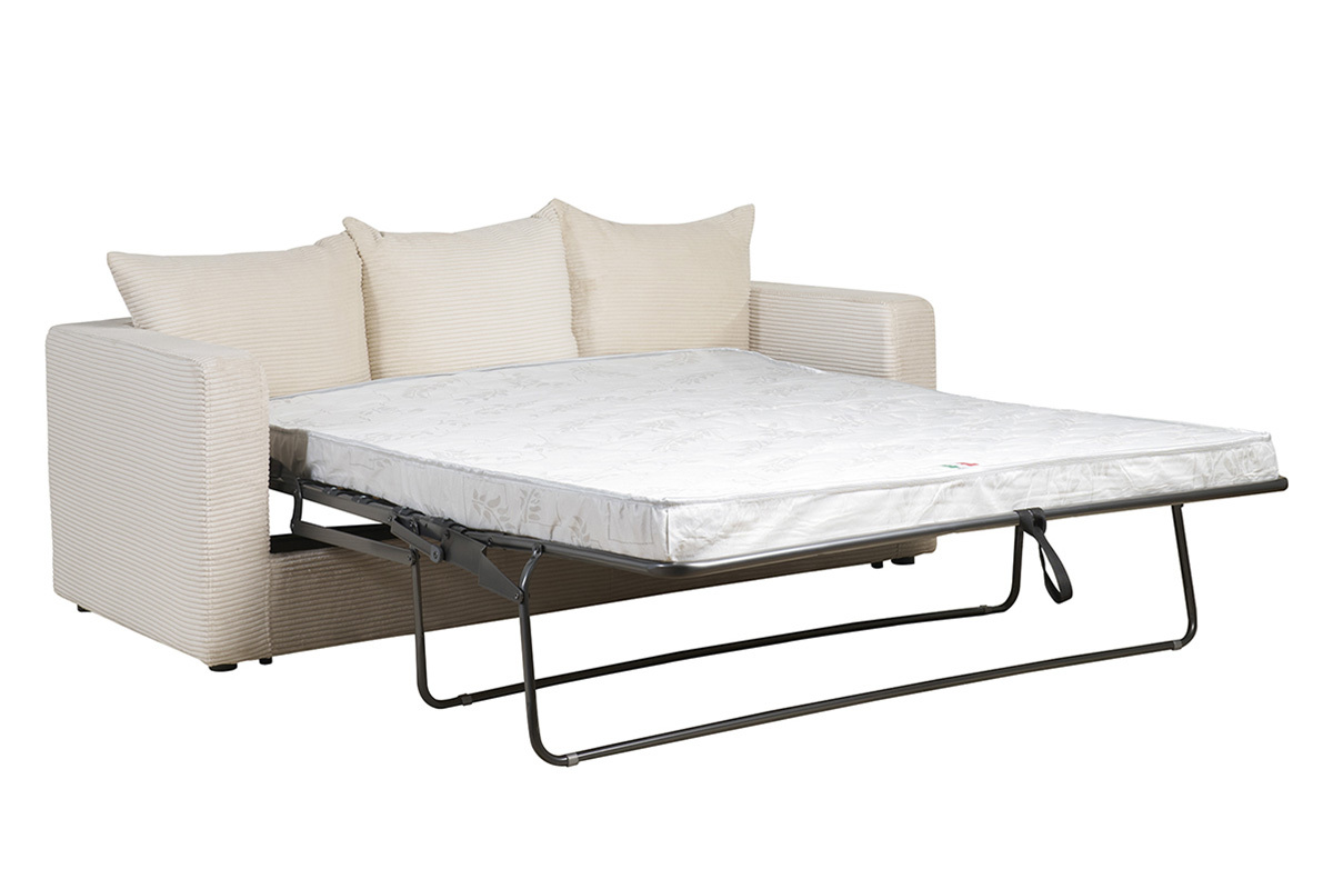 Canap� convertible 3 places en tissu velours c�tel� beige avec matelas 13 cm BACIO