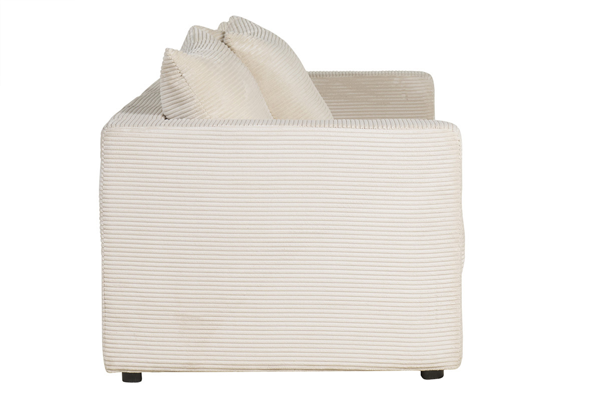 Canap� convertible 3 places en tissu velours c�tel� beige avec matelas 13 cm BACIO