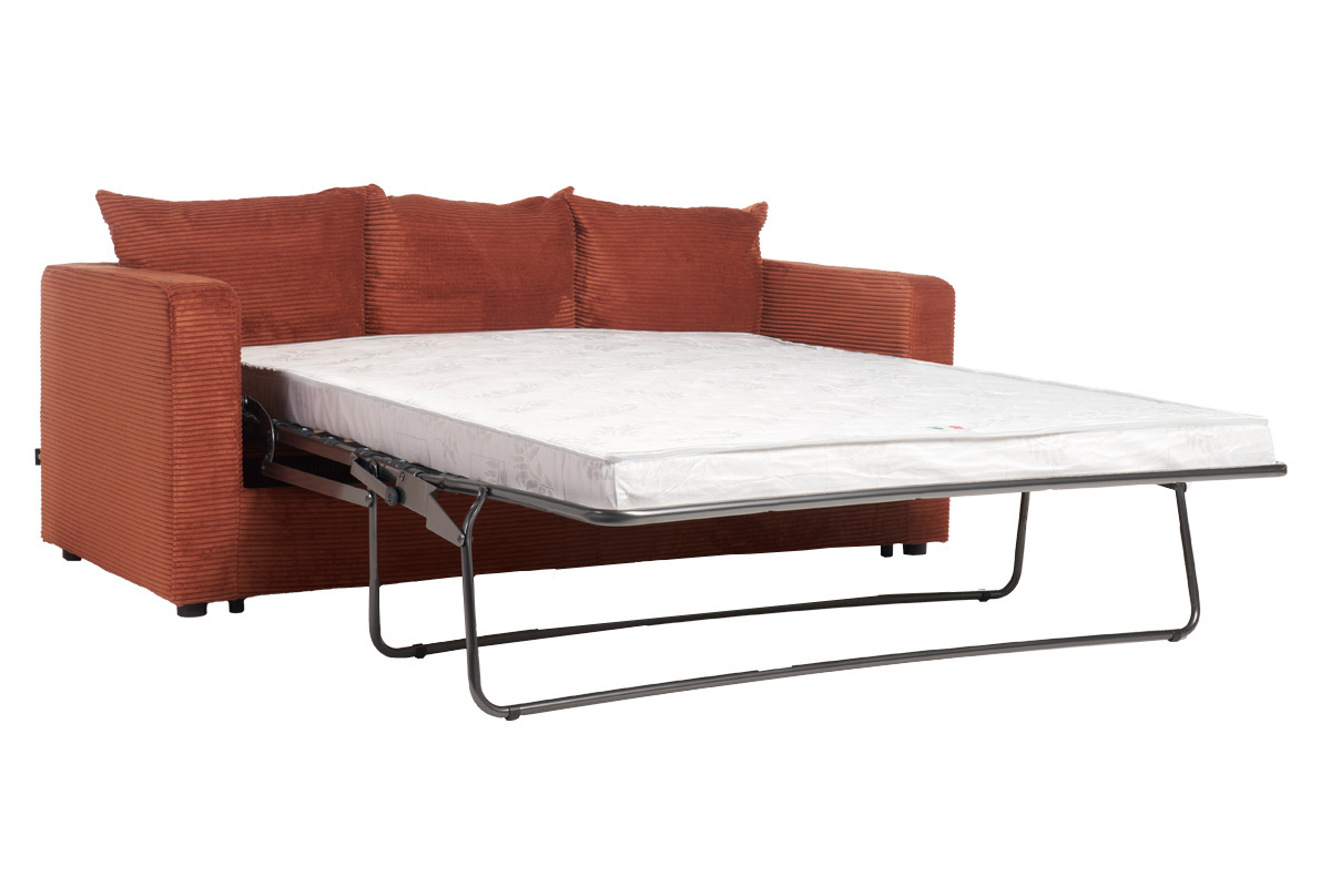 Canap� convertible 3 places en tissu velours c�tel� terracotta avec matelas 13 cm BACIO