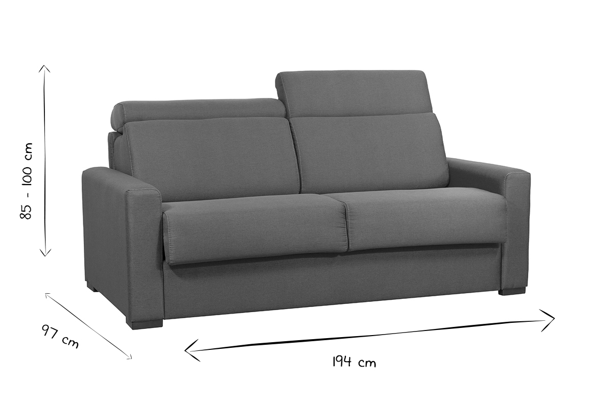 Canap� convertible avec t�ti�res ajustables 3 places en tissu bleu canard avec matelas 18 cm NORO