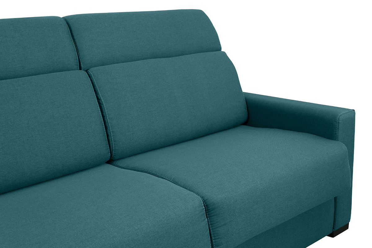 Canap� convertible avec t�ti�res ajustables 3 places en tissu bleu canard avec matelas 18 cm NORO
