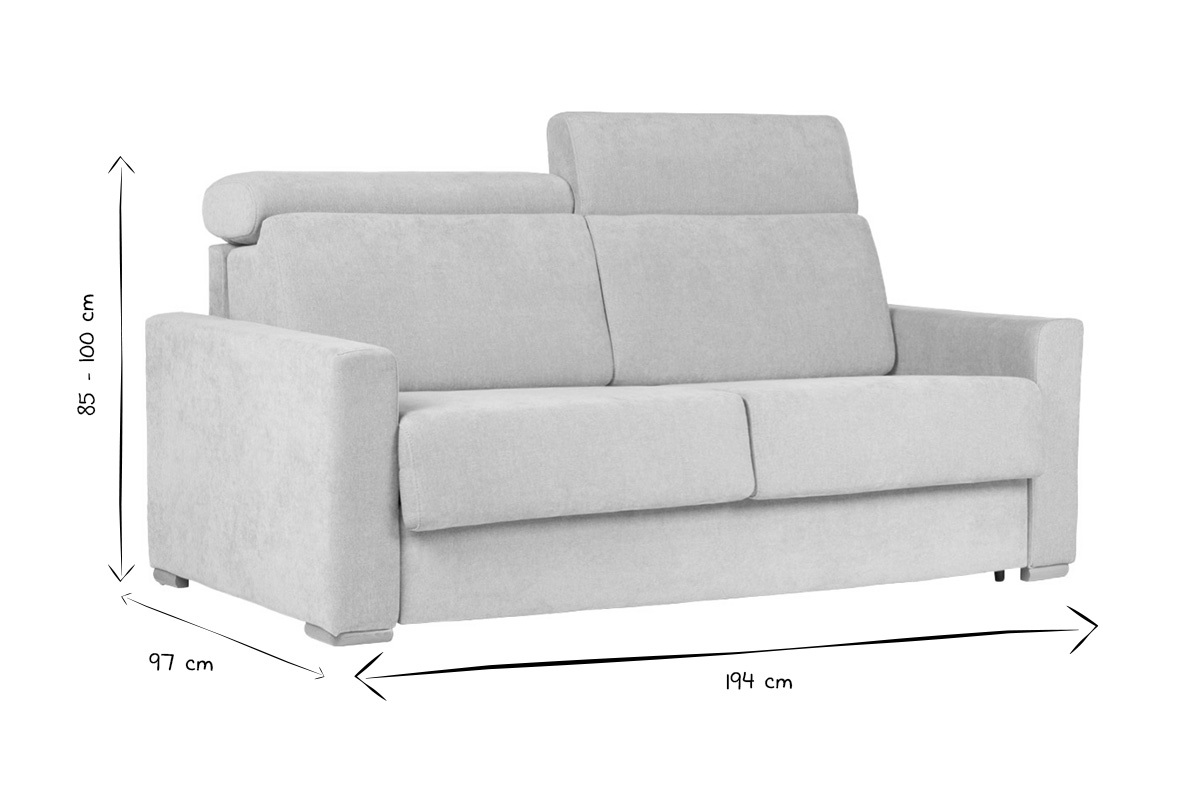 Canap� convertible avec t�ti�res ajustables 3 places en tissu effet velours beige avec matelas 18 cm NORO