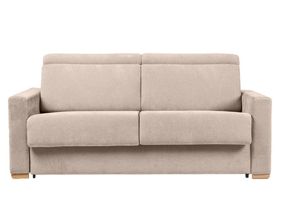Canap&eacute; convertible avec t&ecirc;ti&egrave;res ajustables 3 places en tissu effet velours beige avec matelas 18 cm NORO