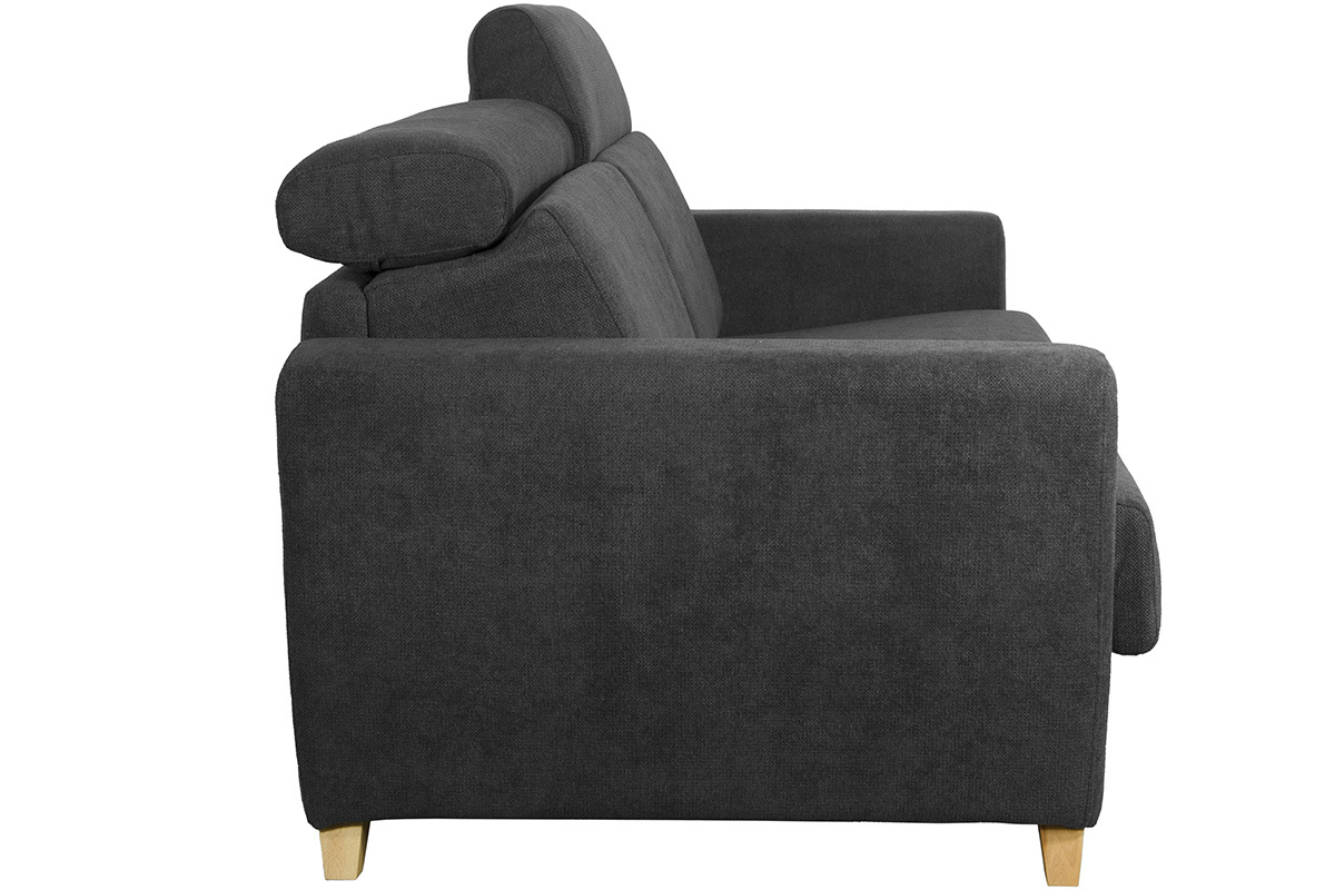 Canap� convertible 3 places gris anthracite avec t�ti�res ajustables, vue de profil.
