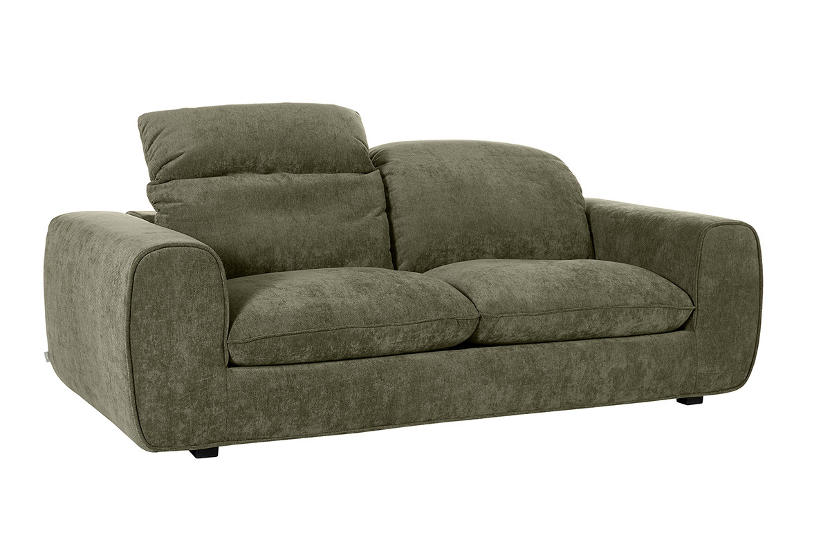 Canap� convertible 3 places en tissu effet velours textur� vert kaki avec t�ti�res ajustables