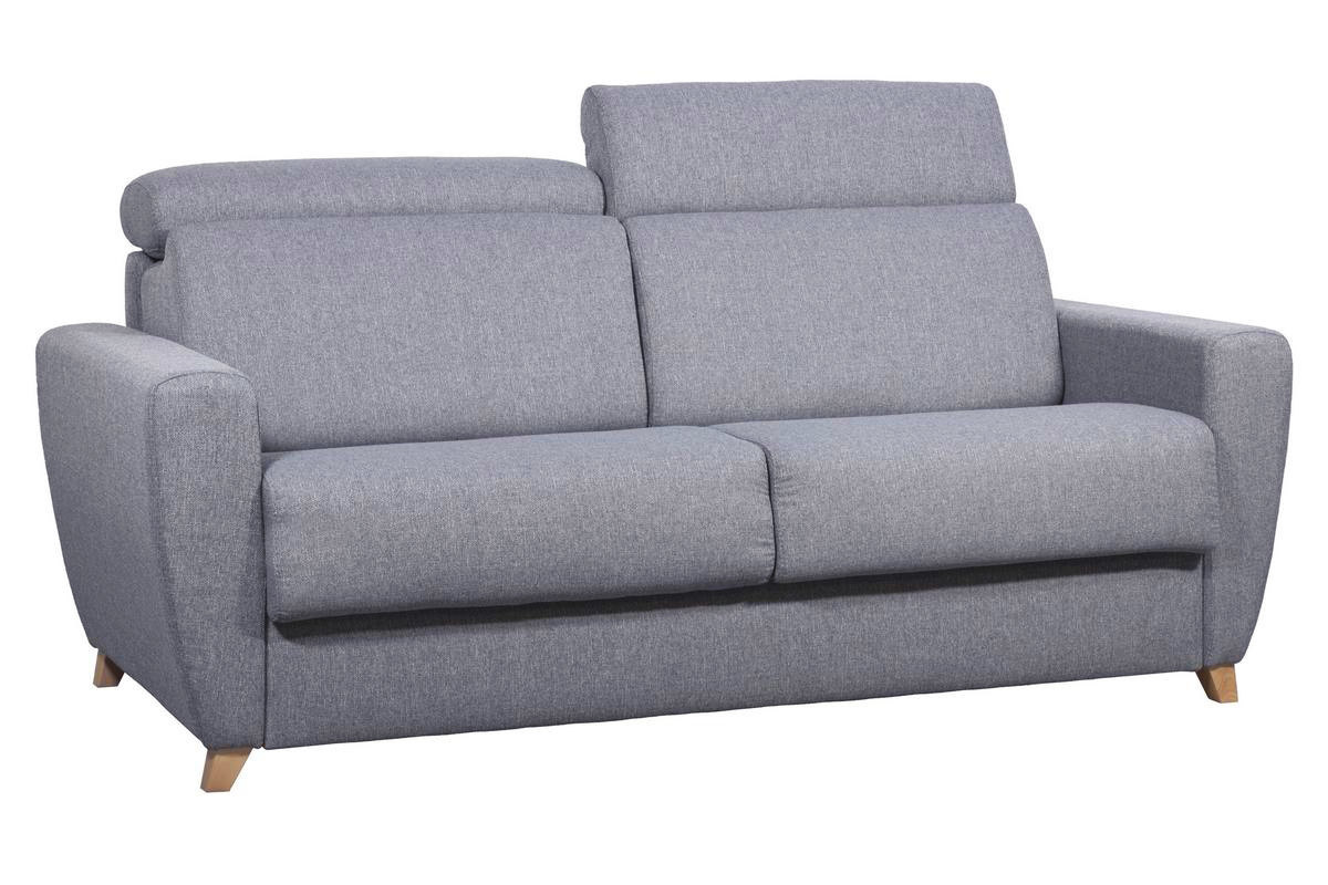 Canap� convertible 3 places GOYA en tissu gris avec t�ti�res ajustables, vue de 3/4