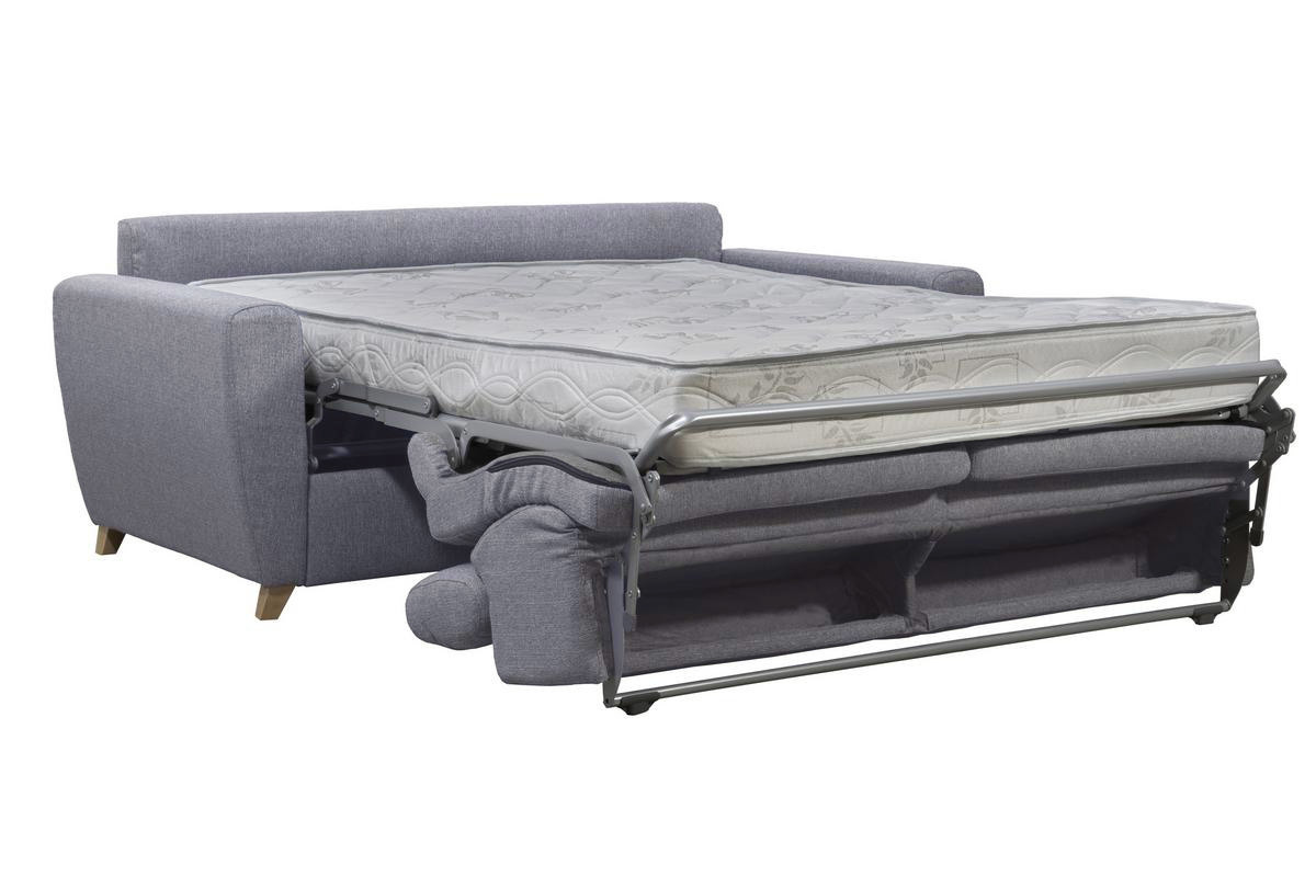 Canap� convertible GOYA 3 places gris avec matelas d�pli� de 18 cm et t�ti�res ajustables.
