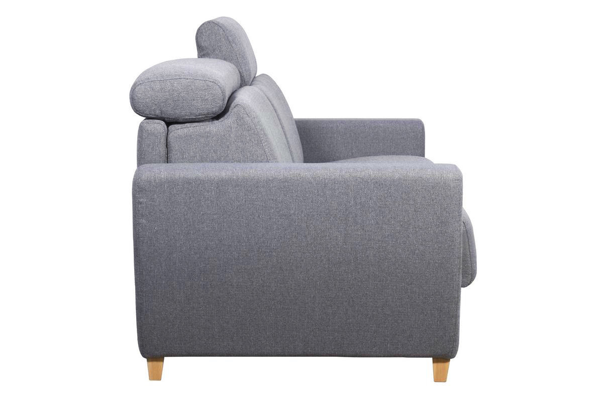 Canap� convertible 3 places GRIS avec t�ti�res ajustables, vue de profil sur un fond blanc.