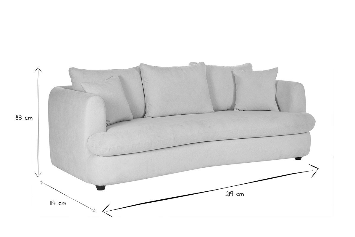 Canap� convertible d�houssable 3-4 places design haricot en tissu effet velours beige clair SACHA