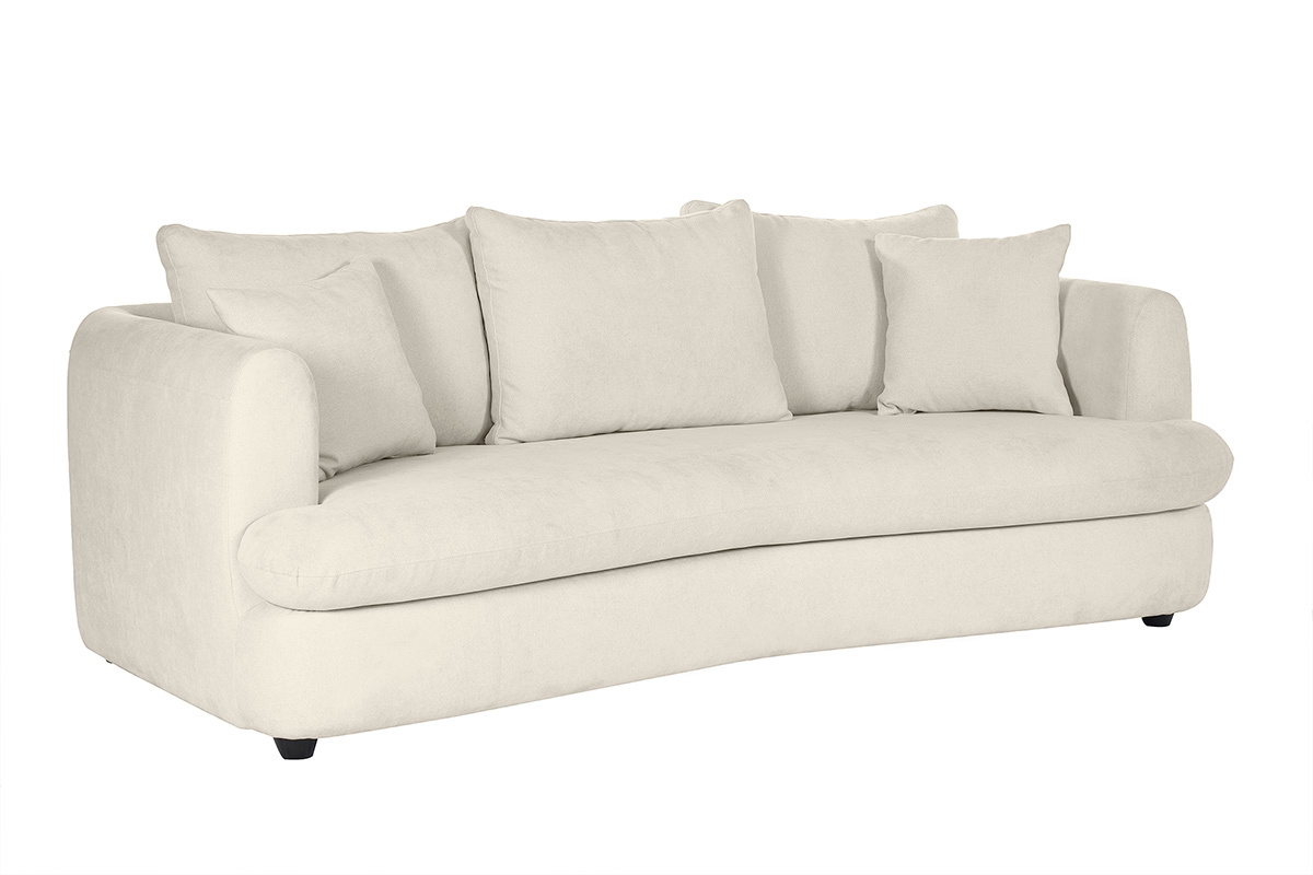 Canap� convertible d�houssable 3-4 places design haricot en tissu effet velours beige clair SACHA