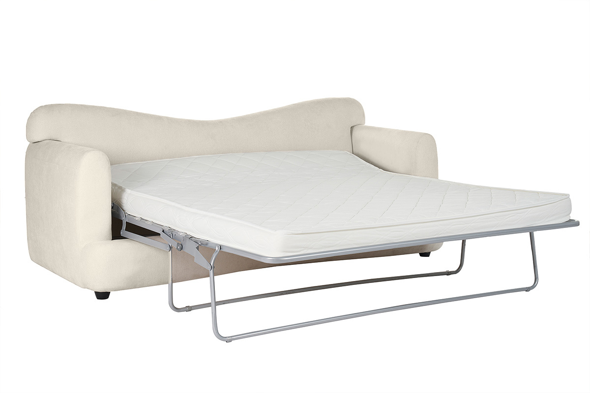 Canap� convertible d�houssable 3-4 places design haricot en tissu effet velours beige clair SACHA