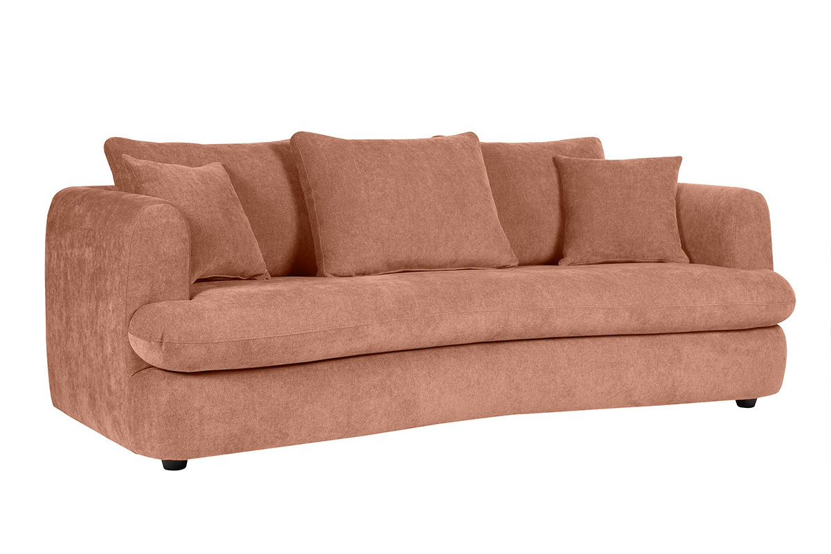 Canap� convertible d�houssable 3-4 places design haricot en tissu effet velours terre br�l�e SACHA