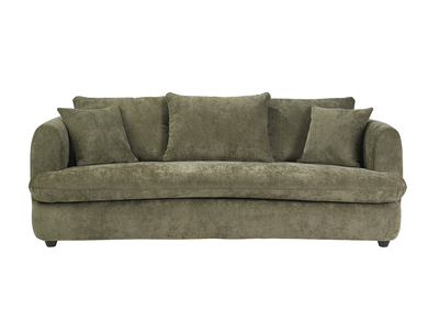 Canap&eacute; convertible d&eacute;houssable 3-4 places design haricot en tissu effet velours textur&eacute; vert kaki SACHA