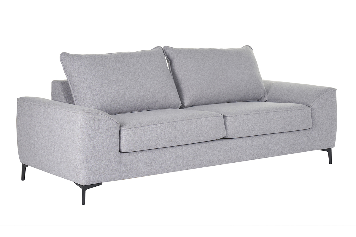 Canap� convertible design 3 places en tissu gris et m�tal noir GAEL