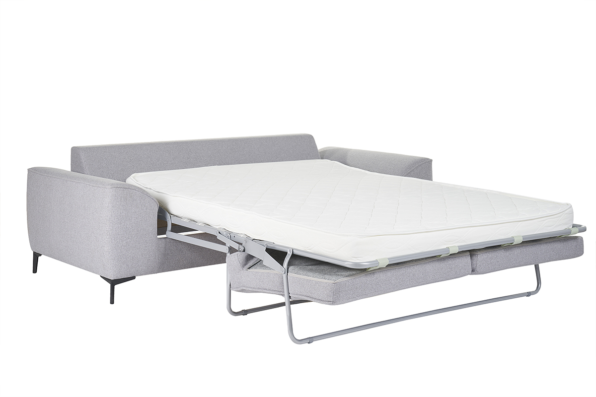 Canap� convertible design 3 places en tissu gris et m�tal noir GAEL