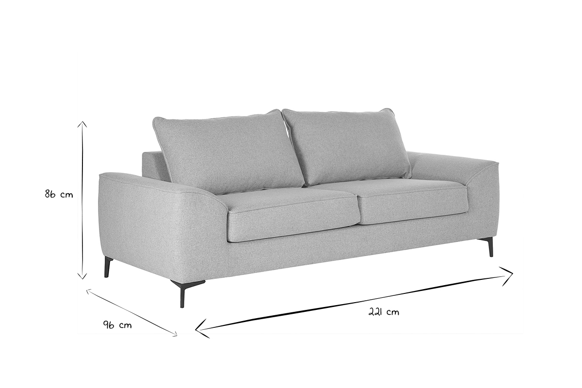 Canap� convertible design 3 places en tissu gris et m�tal noir GAEL