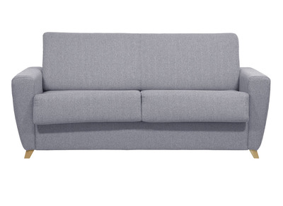 Canap&eacute; convertible en tissu gris clair et bois clair avec matelas 18 cm GRAHAM