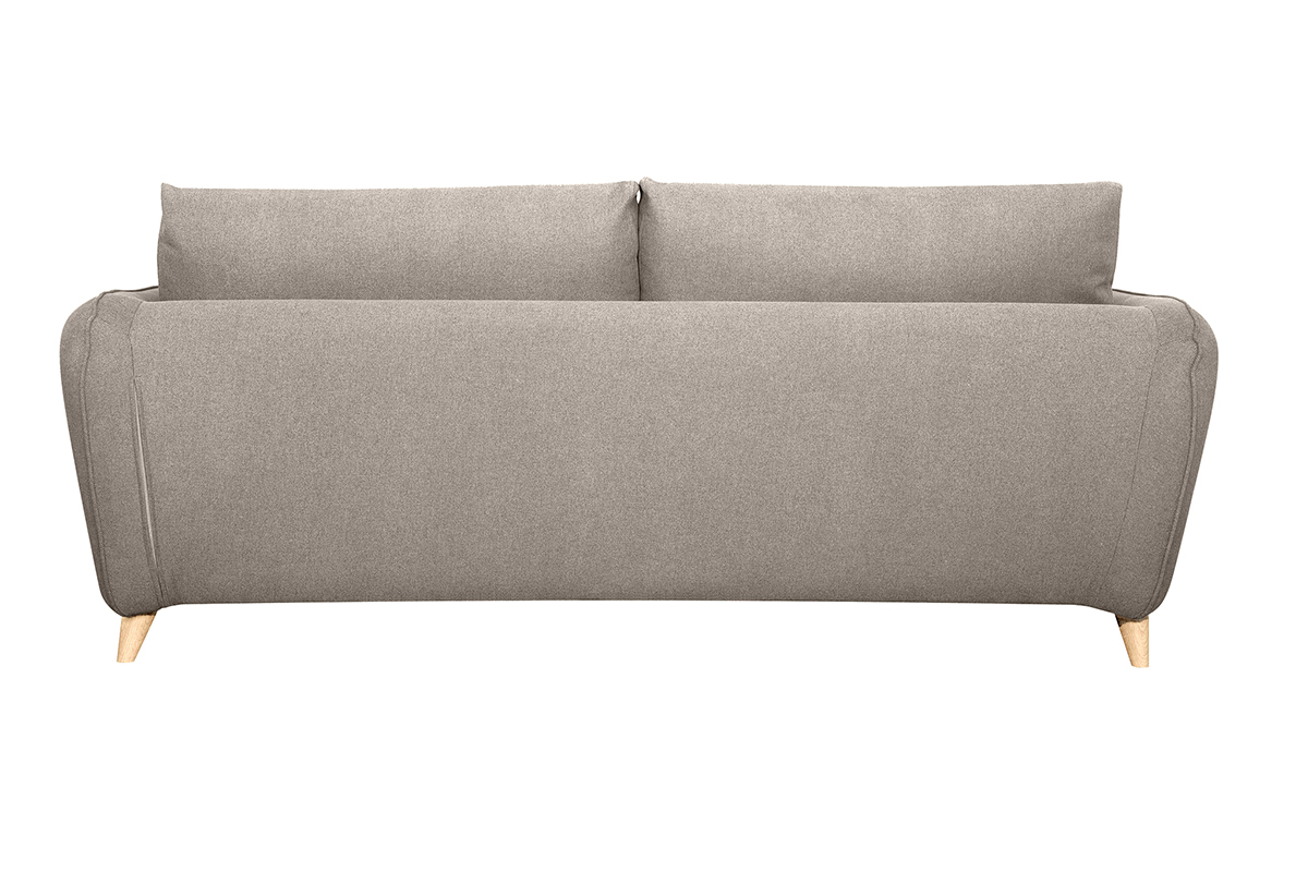 Canap� convertible beige 3 places, vue arri�re, pieds en h�tre massif.