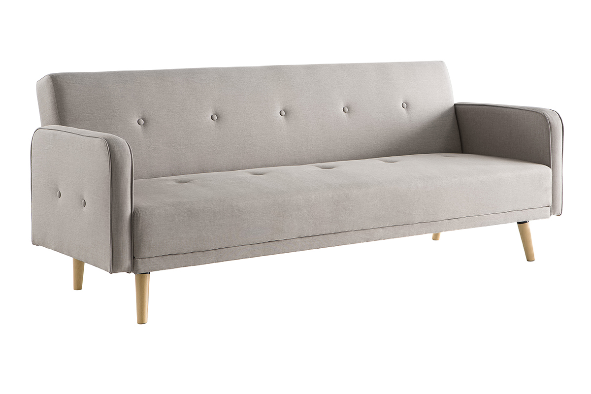 Canap� convertible scandinave 3 places en tissu beige et bois clair ULLA