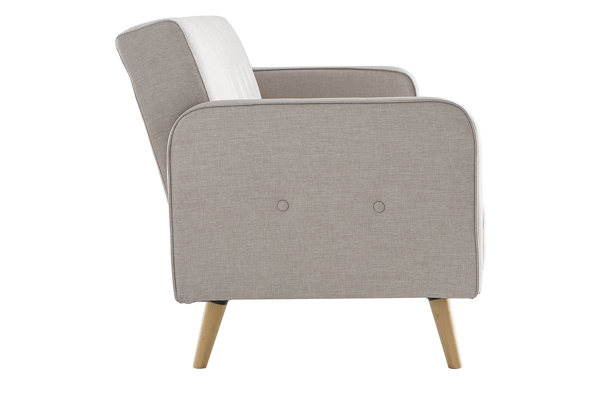 Canap� convertible scandinave 3 places en tissu beige et bois clair ULLA