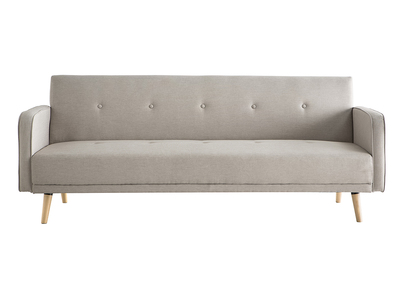 Canap&eacute; convertible scandinave 3 places en tissu beige et bois clair ULLA