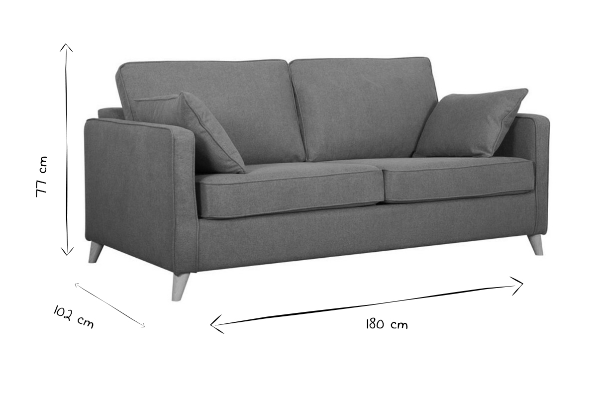 Canap� convertible scandinave en noir et blanc avec dimensions 180x77x102 cm.