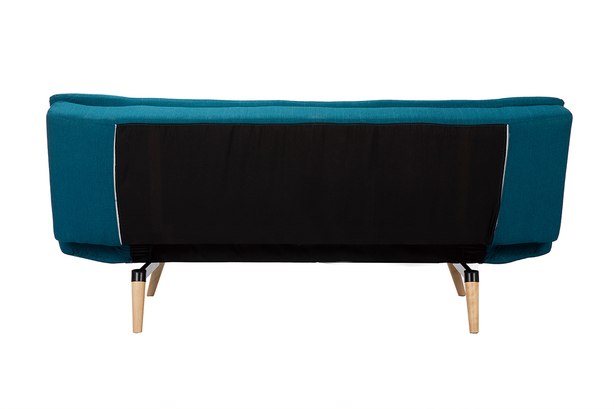 Canap� convertible scandinave 3 places en tissu bleu canard et bois clair SENSO