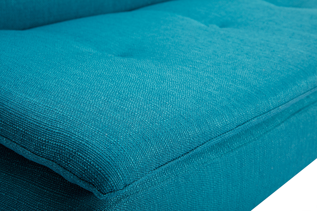 Canap� convertible scandinave 3 places en tissu bleu canard et bois clair SENSO